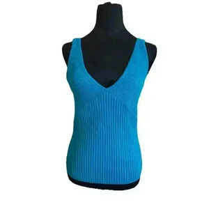 INC International‎ Concepts Women Cyan Blue Ribbed Vneck Tank Top (Size XL, NWT)